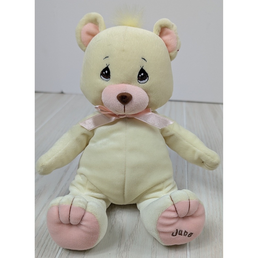 Precious Moments Plush Bear Yellow June Birthday  Teddy Bear Satin Ribbon Bow
